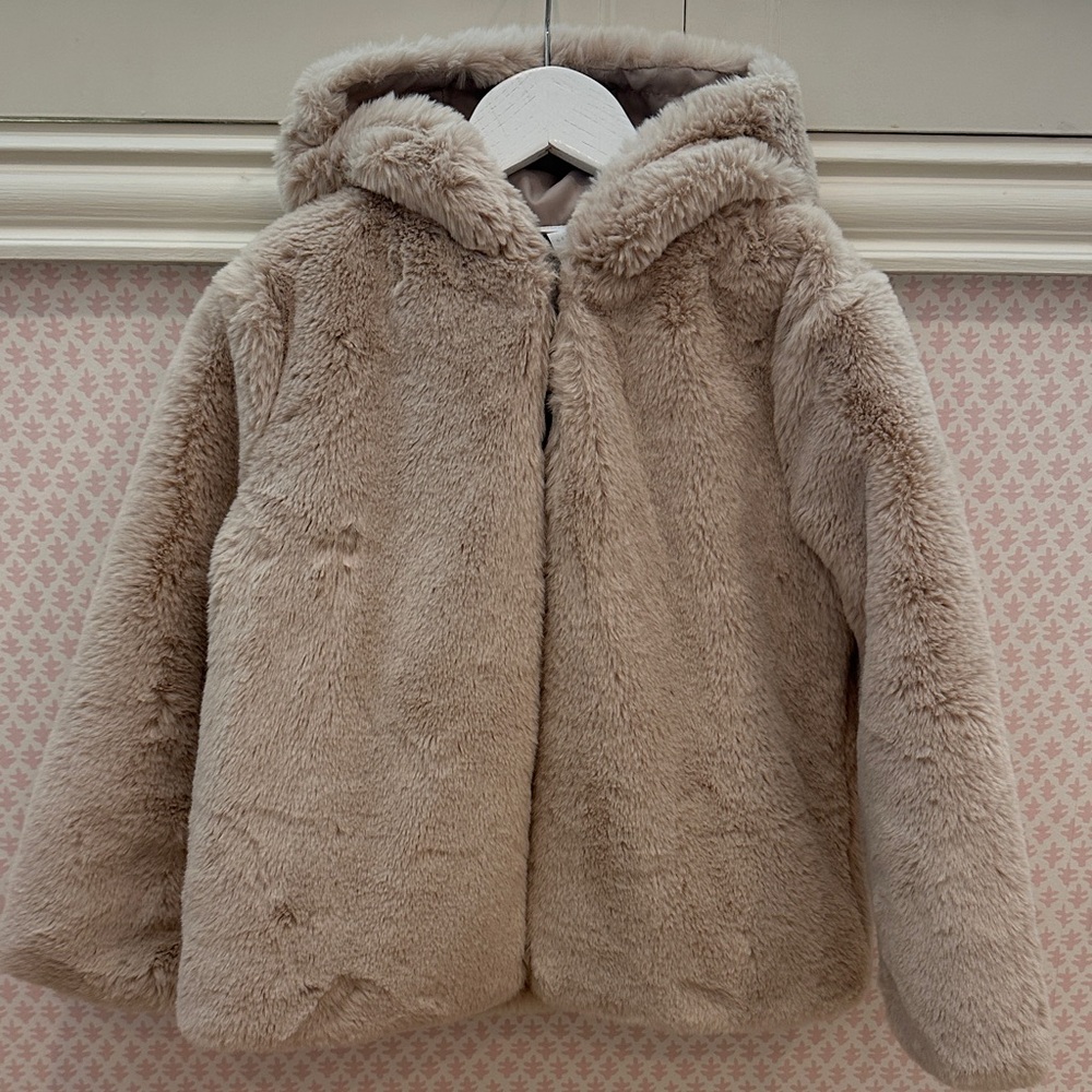 Plush Beige Kids Faux Fur Jacket